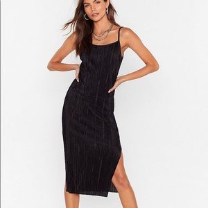 Black slip midi dress with slit